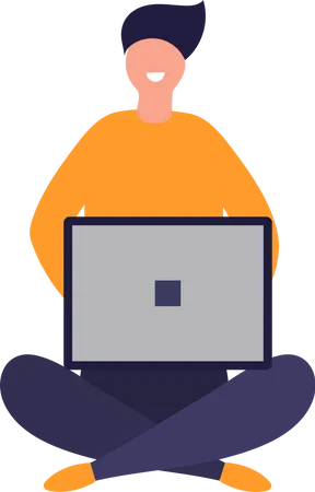 Male sitting on floor with laptop Illustration