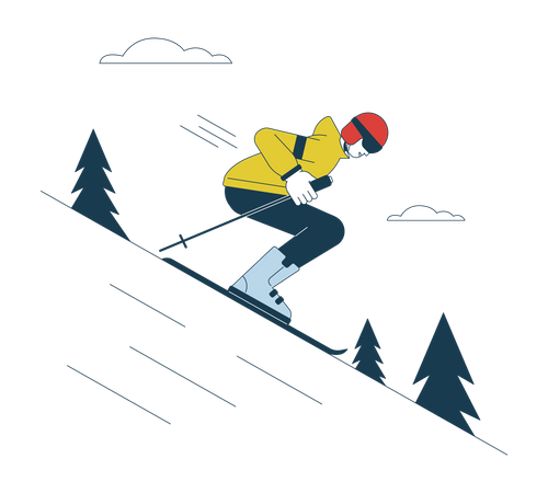 Male skier with poles on skis  Illustration
