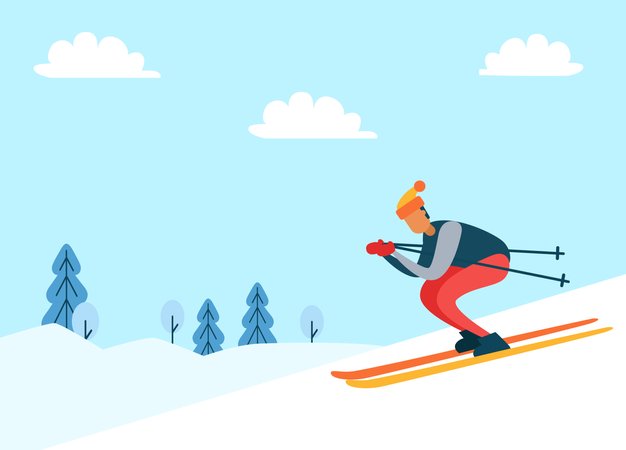 Male skier with poles on skis  Illustration