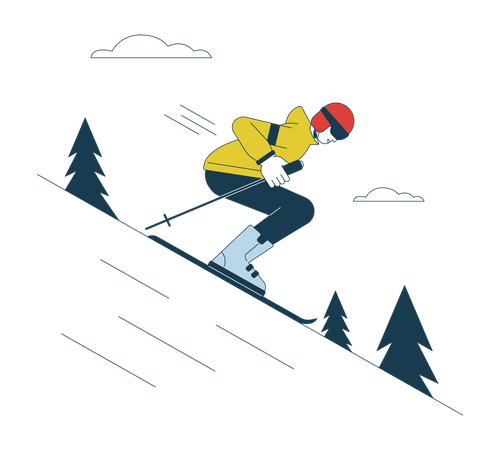 Male skier with poles on skis  Illustration