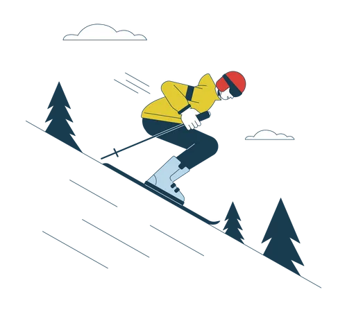 Male skier with poles on skis  Illustration