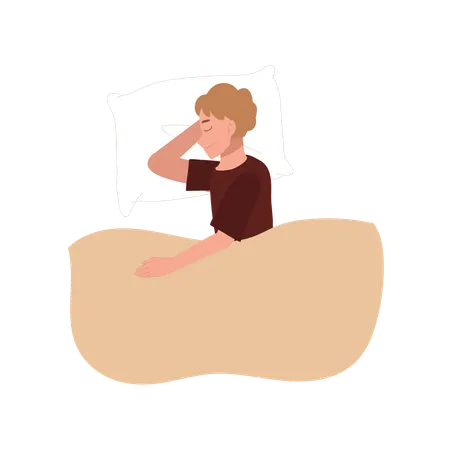 Male Sleeping in Pajamas on Bed  Illustration