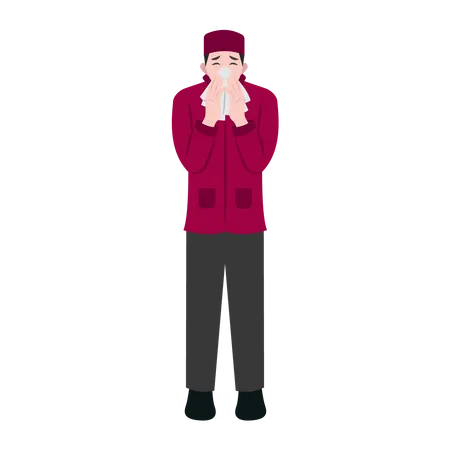 Male Sneezing With Runny Nose  イラスト