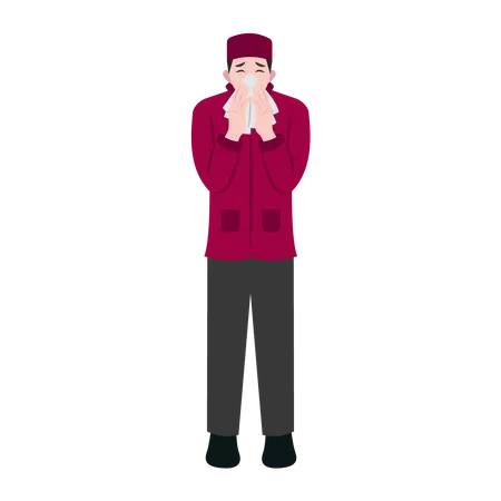 Male Sneezing With Runny Nose  Illustration