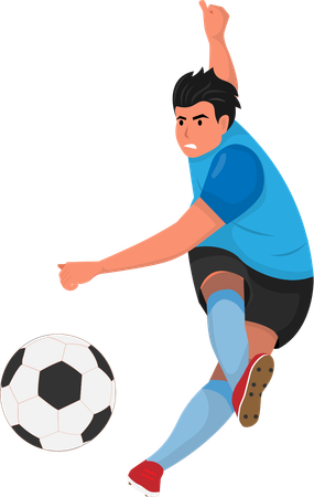 Male soccer player kicks the ball hard  Illustration