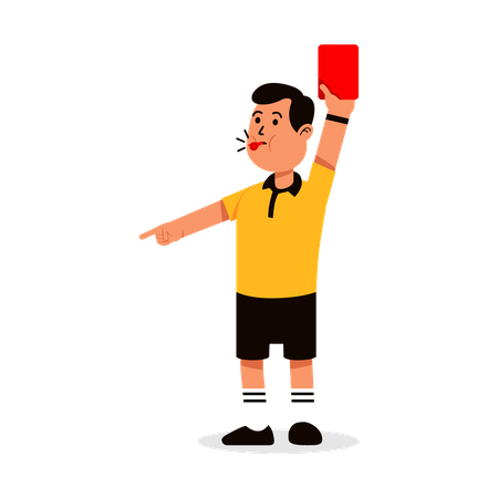 Male soccer referee blowing whistle and showing red card  イラスト