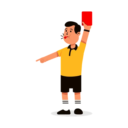 Male soccer referee blowing whistle and showing red card  Illustration