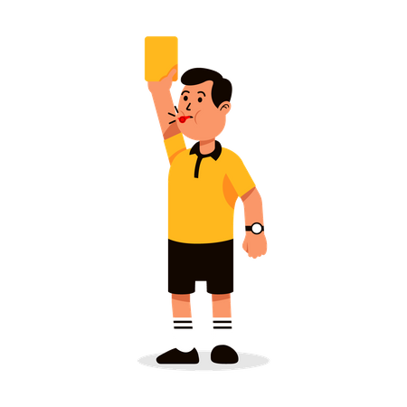 Male soccer referee blowing whistle and showing yellow card  Illustration
