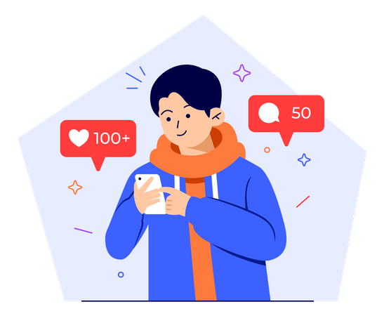 Male Social media user liking social media post  Illustration