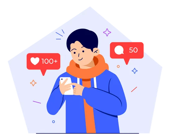 Male Social media user liking social media post  Illustration