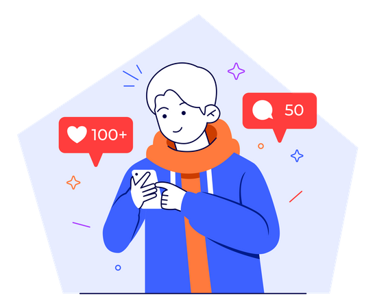 Male Social Media User Liking Social Media Post  Illustration