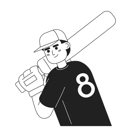 Male Softball Player Gripping Baseball Bat Monochromatic Flat Vector Character Right Handed Batter Editable Thin Line Half Body Person On White Simple Bw Cartoon Spot Image For Web Graphic Design Illustration