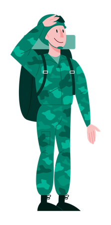 Male soldier standing in green uniform Illustration