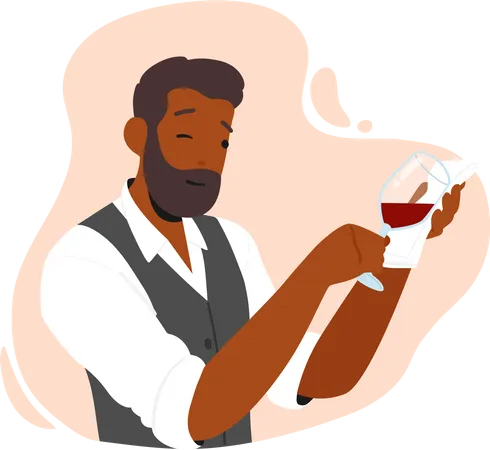 Male Sommelier tasting wine Illustration