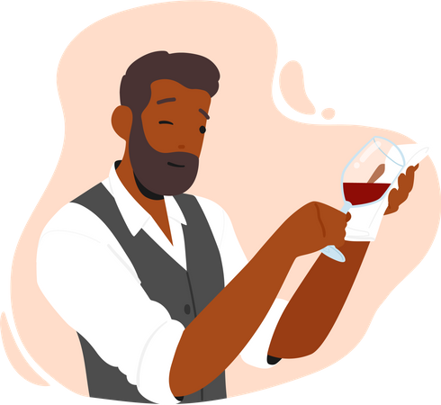 Male Sommelier tasting wine  Illustration