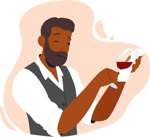 Male Sommelier tasting wine  Illustration