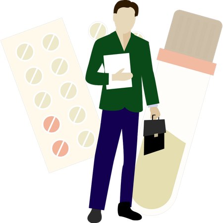 Male standing next to test tube  Illustration