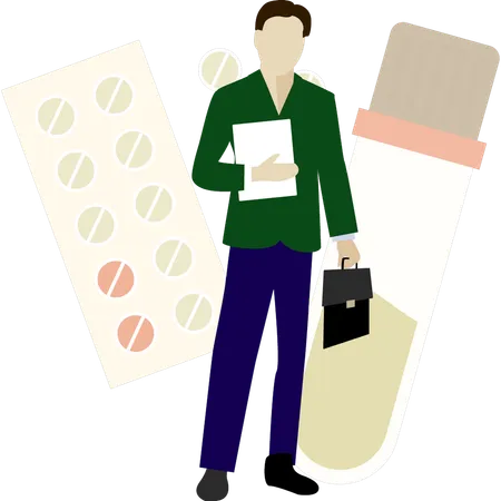 Male standing next to test tube  Illustration