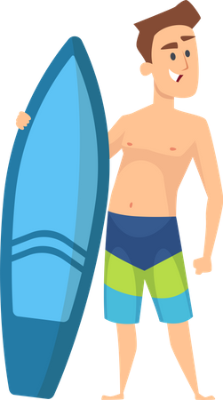 Male standing with surfboard Illustration
