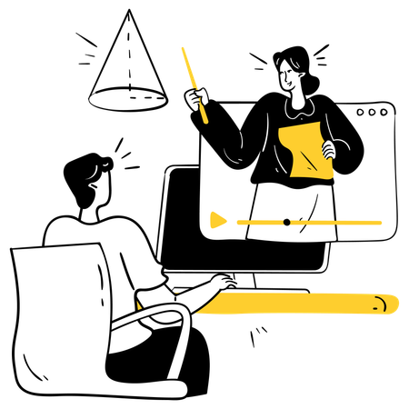 Male student attending online class  Illustration