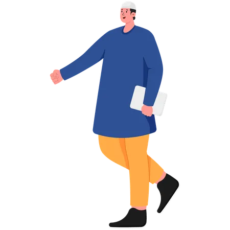 Male Student Carrying a Laptop  Illustration