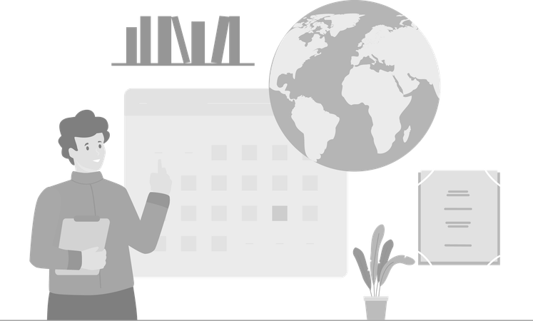Male student Checking Teaching Schedule  Illustration