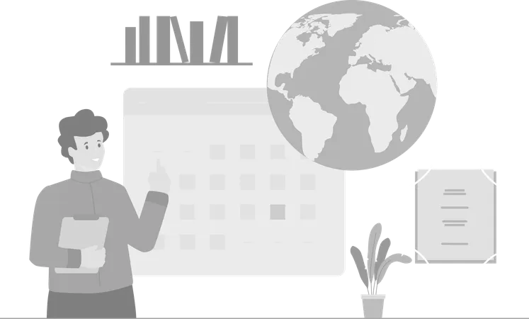 Male student Checking Teaching Schedule  Illustration