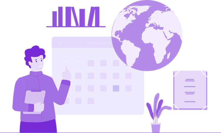 Male student Checking Teaching Schedule  Illustration