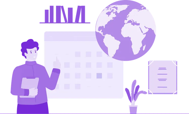 Male student Checking Teaching Schedule  Illustration