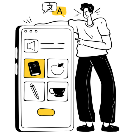 Male student doing Interactive Learning  Illustration