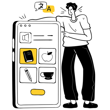 Male student doing Interactive Learning  Illustration