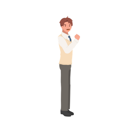 Male student doing victory gesture  Illustration