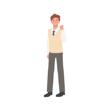 Male student doing victory pose  Illustration