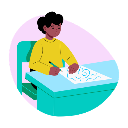 Male Student drawing on paper  Illustration