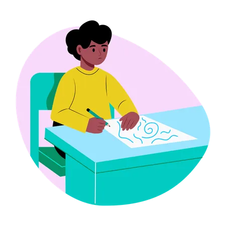 Male Student drawing on paper  Illustration
