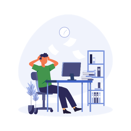 Male Student Facing Deadline Panic  Illustration
