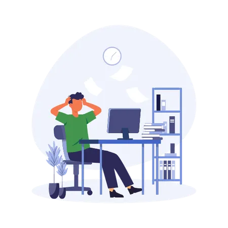 Male Student Facing Deadline Panic  Illustration