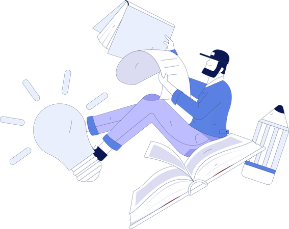 Male student flying with book  Illustration