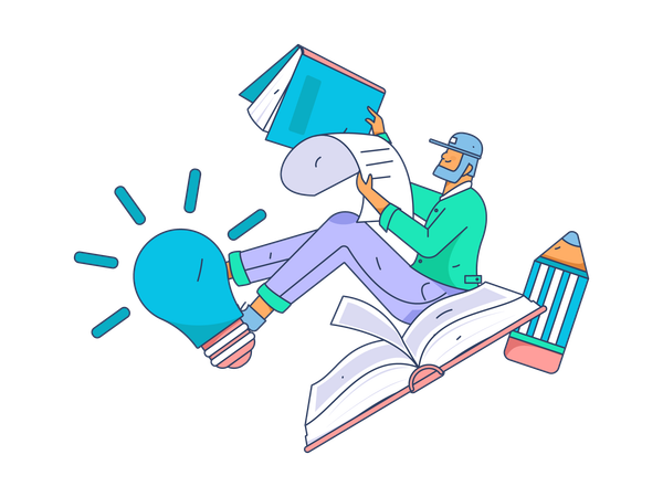 Male student flying with book  Illustration