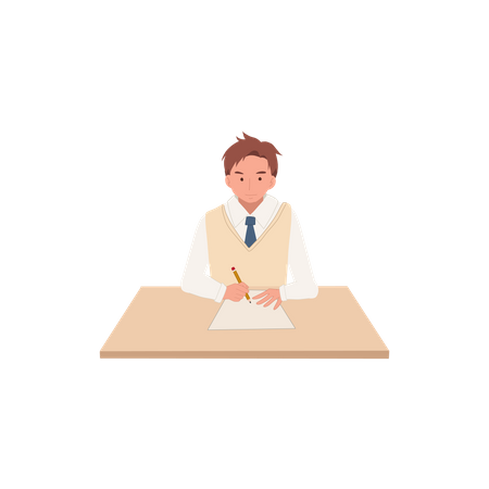 Male student giving exam on desk  イラスト