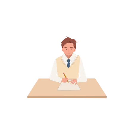 Learning And Education Concept Korean Student Character Doing Exam On The Desk イラスト