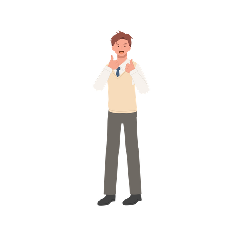 Male student giving thumbs up Illustration