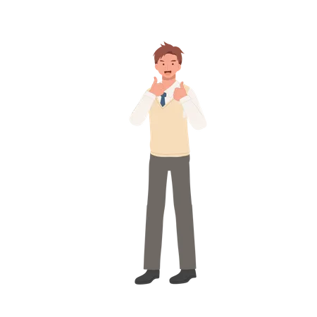 Male student giving thumbs up  Illustration