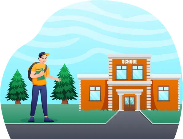 Male student going to school  Illustration