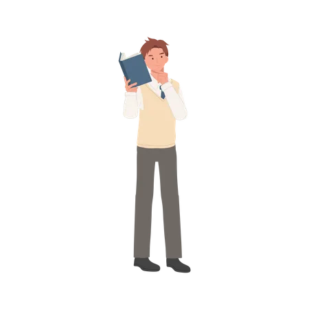 Male student holding a book and thinking something  Illustration