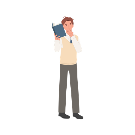 Male student holding a book and thinking something  Illustration