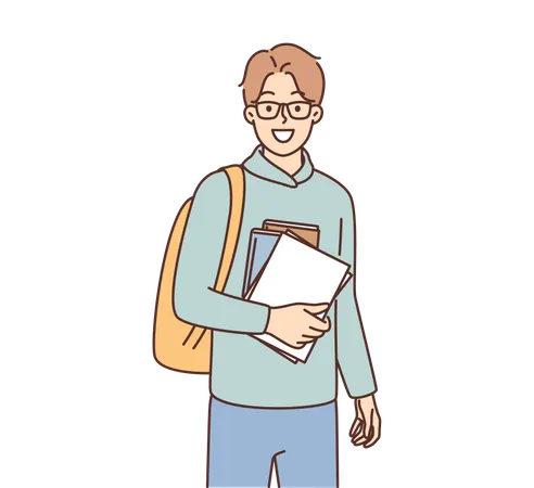 Male Student holding books  Illustration