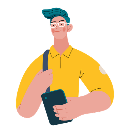 Male student holding smartphone  Illustration