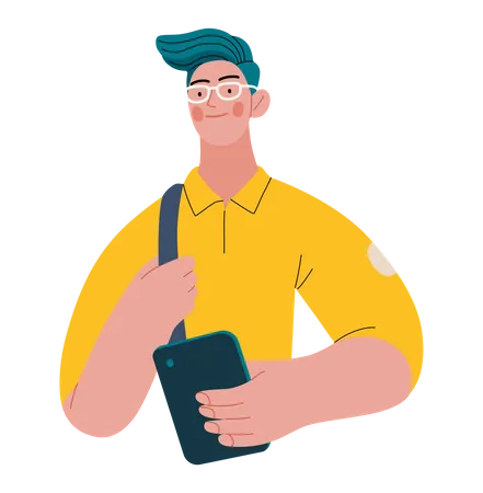 Male student holding smartphone  Illustration