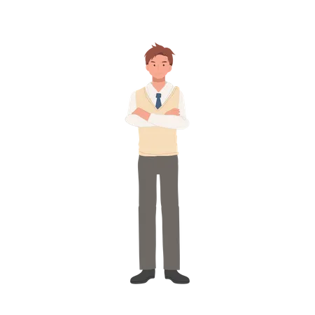 Learning And Education Concept Korean Student Character Full Length Of Male Student In School Uniforms Illustration